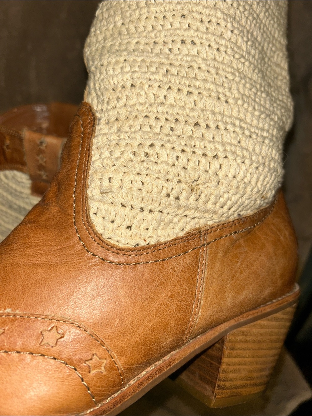 AWOL Tan Leather Cream Crochet Snip Toe Boho Western Coastal Cowgirl Boots 8.5 - Picture 14 of 16